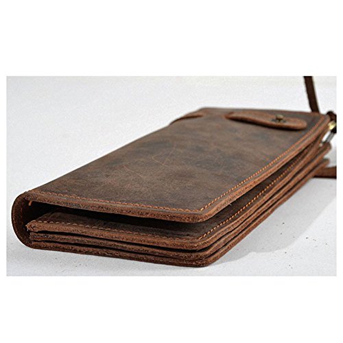 RS Vintage Men Leather Biker Long Chain Trucker Wallet Card Holder Checkbook Purse Dark Brown