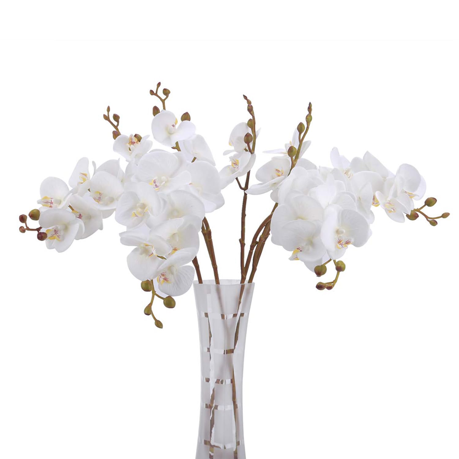 BOMAROLAN Artificial Flowers Faux Butterfly Orchid 4 Pcs Real Touch Double Branch Silk Flowers (No Vase) for Wedding Home Office Party Hotel Yard Decoration Restaurant Patio Festive Furnishing (White)