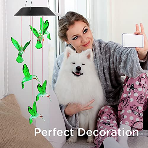Solar Hummingbird Wind Chimes, Mobile Hanging Wind Chime for Outside, Color Changing Windchimes for Garden/Patio, Decor Gifts for Mom, Wife, Grandma