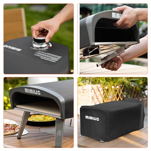 Mimiuo Gas Pizza Oven with Pizza Stone and Pizza Shovel, Mobile Pizza Oven, Portable Pizza Oven for Patio and Balcony, Pizza Oven for Garden, Outdoor, Gas Pizza Oven, Black