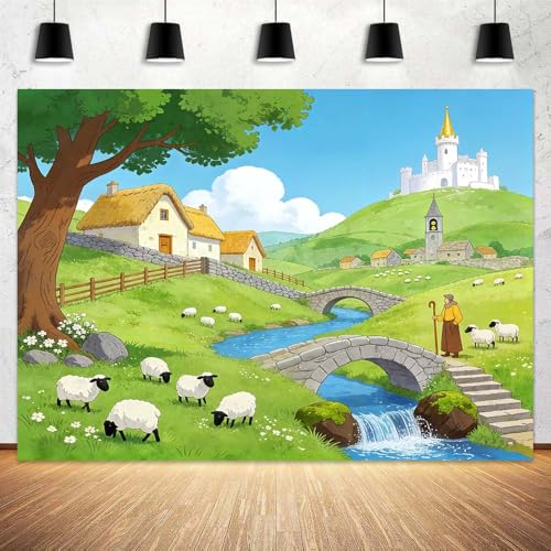 Emerald Isle Theme Backdrop Building Sheep Shepherds