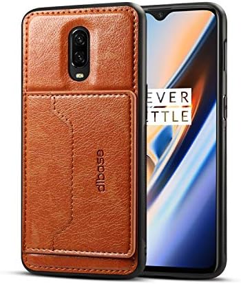 OnePlus 6T Case, Slim Fit Magnetic Back Flip Stand Card Holder Wallet PU Leather Hybrid TPU Full Frame Shock Absorption Protective Cover Case for OnePlus 6T (Brown)