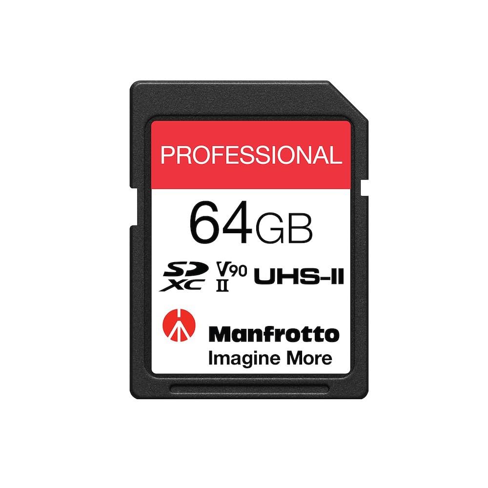 Manfrotto 64GB SD Professional Memory Card, UHS-II, V90, U3 280 MB/s Read, 250MB/s Write, Memory Card for Digital Reflex Cameras and Video Cameras Images