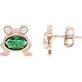 14k Gold Over Sterling Silver Simulated Emerald & Cubic Zirconia Animal Frog Post Stud Earrings
