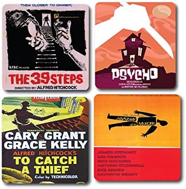 Movie Poster Coaster Set of four Classic Alfred Hitchcock Movie Poster Drink Coaster,Neoprene, Hardboard or Sandstone