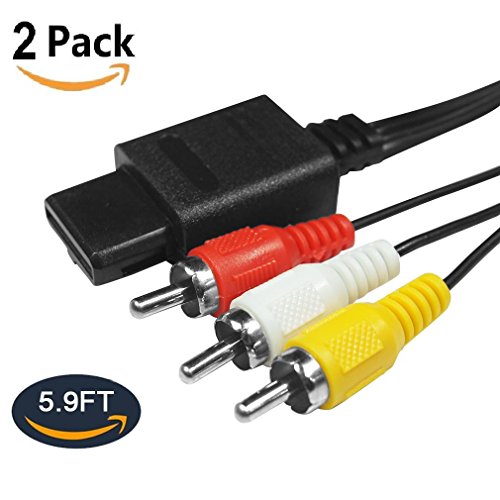 N64 6 Feet AV Cable N64 AV Cable Composite Retro Audio Video Standard Cord for Nintendo 64 TV Game/ SNES/ Gamecube/ GC Set of 2
