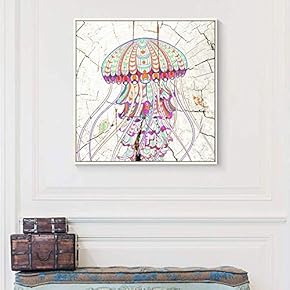 Framed Canvas Wall Art for Living Room, Bedroom Fantastical Jellyfish Illustration Canvas Prints for Home Decoration Ready to Hang - 16x16 inches