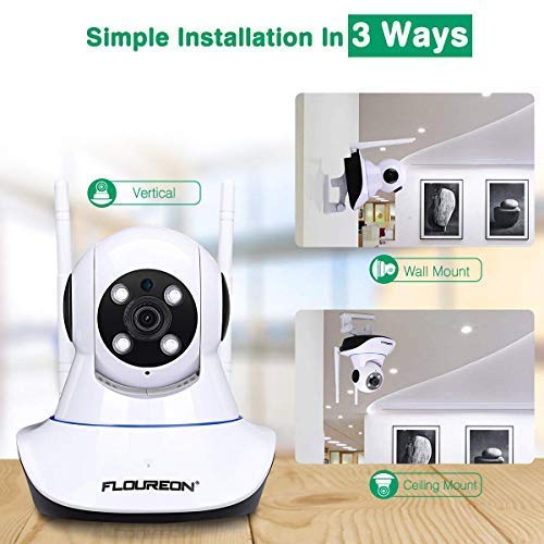 FLOUREON 1080P Wireless Security IP WiFi Camera/Tilt Baby Pet Monitor H.264 Wireless Night Vision Motion Detect Phone APP Control and View/Video Record Email Alarm
