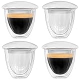 Alpha Coffee Espresso Cups. Demitasse Shot Glasses With Lids. Made From Double Wall Borosilicate. Set Of 4.