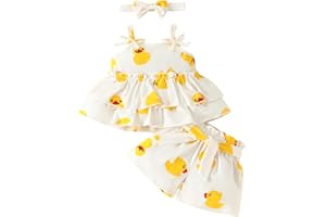 Sanqidu Infant Baby Girl Yellow Duck Outfit Ruffle Bowknot Shorts Set Toddler Dress Skirt Clothes Suits Set