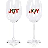Vipush Wine Glasses Set of 2-19 Oz Drinking Cups with Joy Crystal Xmas Holiday Wineglass Gift Winter Glassware Diamond-encrusted Cups Christmas decoration for Valentines Gift