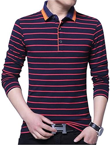 Wishere Men's Performance Golf Polo Shirt Stitching Stripe Polo Casual T-Shirts
