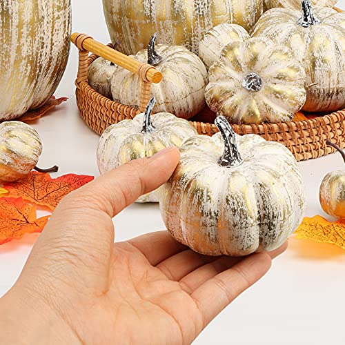 DomeStar Artificial Pumpkins, 14PCS Golden Fake Pumpkins Fall Harvest Pumpkins Small Faux Golden Pumpkins for Halloween Thanksgiving Decorations