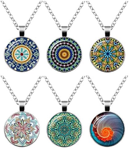 FIONUSUM Madala Flower Jewelry Necklace/Ear Stud Piercing Glass Time Gem Collactions Gift for Women Girls