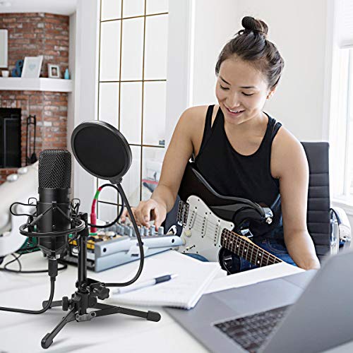 DricRoda USB Microphone,Professional Computer Mic Podcast Mic 192kHz/24bit Studio Condenser Microphone with Tripod Stand,Shock Mount and Pop Filter for Recording,Gaming,YouTube,Plug & Play