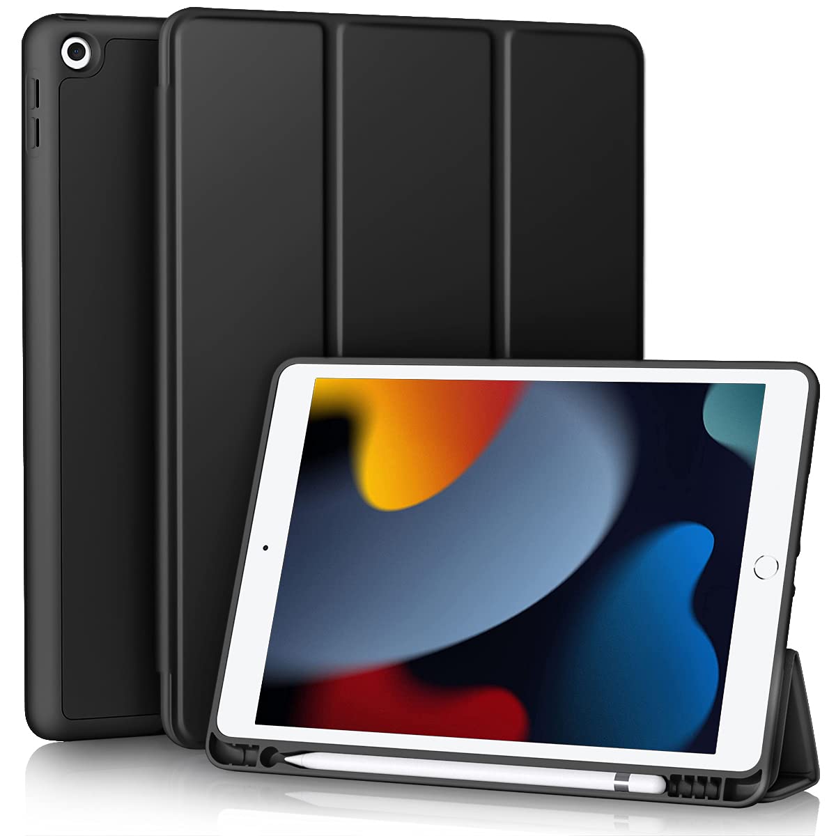 Vobafe Case for iPad 9th 8th 7th Generation 10.2 Inch Case (2021/2020/2019 Model, iPad 9/8/7), Flexible TPU Back Cover, with Pencil Holder, Auto Wake/Sleep, Black