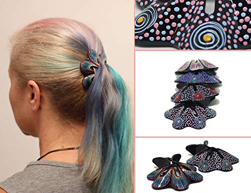Hair Barrette Hand painted Hair Clips. Styling for Women & Girls. This Attractive Hair Accessory Can Be Used As a ponytail holder Or a Hair Grip. For thick & thin hair. 2 Pcs Uniquely Hand Crafted
