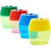 Charles Leonard Pencil Sharpener, Deluxe Two-hole style with Shaving Receptacle, Assorted Colors