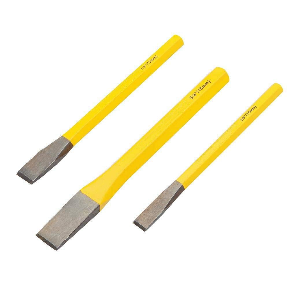 BE-TOOL Wood Chisel 3/8" 1/2" 5/8" Cold Chisels Bolster Flat Chisel Set for Wood Metal Working (Pack of 3)