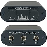 TENEALAY 2 Way Audio mixer 3.5mm Un-powered mixer, 2 to 1 Stereo aux 3.5mm line levels control Box mini passive mixer X21