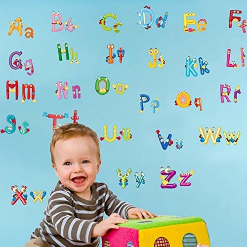Cute English Letters Alphabets Wall Decal Home Sticker PVC Murals Vinyl Paper House Decoration Wallpaper Living Room Bedroom Kitchen Art Picture DIY for Children Teen Senior Adult Nursery Baby