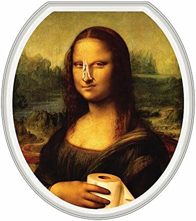 Funny Mona Lisa with Clothespin on Nose - Toilet Lid Sticker Tattoo - Round
