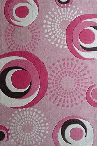 CHIC RUGZ Dancing Circles 100% Polyester Hand Tufted Hand Carved Kids Area Rug, 4' x 6', Pink