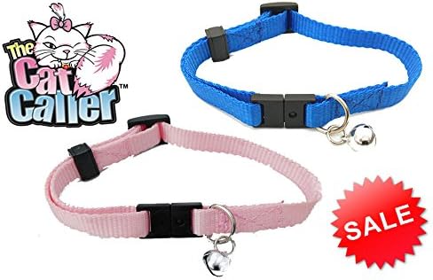 "The Cat Caller" Pet Locator Adjustable Break-Away Safety Collar * Double pack SALE * 1/2" durable No-Snag nylon with bell. Pink &amp; Blue