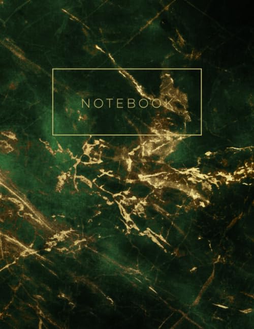 Notebook: Beautiful green and gold marble composition notebook Lined 100 pages 8.5 x 11 inches