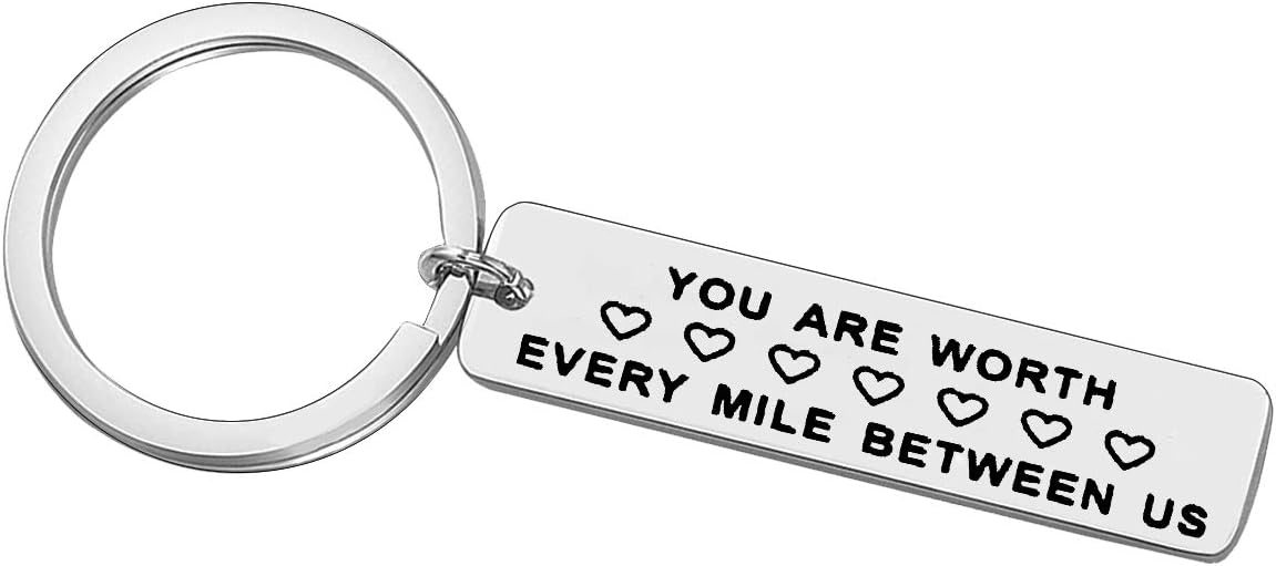 Valentine Day Gifts for Boyfriend Girlfriend Long Distance Relationship Keyring Gift You Are Worth Every Mile Between Us Keyring Deployment Gifts Christmas Birthday Anniversary Presents for Couple