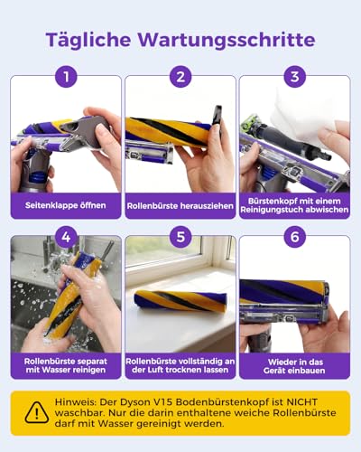 V15 Fluffy Optic Cleaning Head for Dyson V15 V11 V10 V8 V7, Dust Detection with Green Light, Soft Roller Attachment for Hard and Wood Floors | LED makes dust visible, cleans dark areas, flexible neck for furniture, soft shock protection, lightweight design