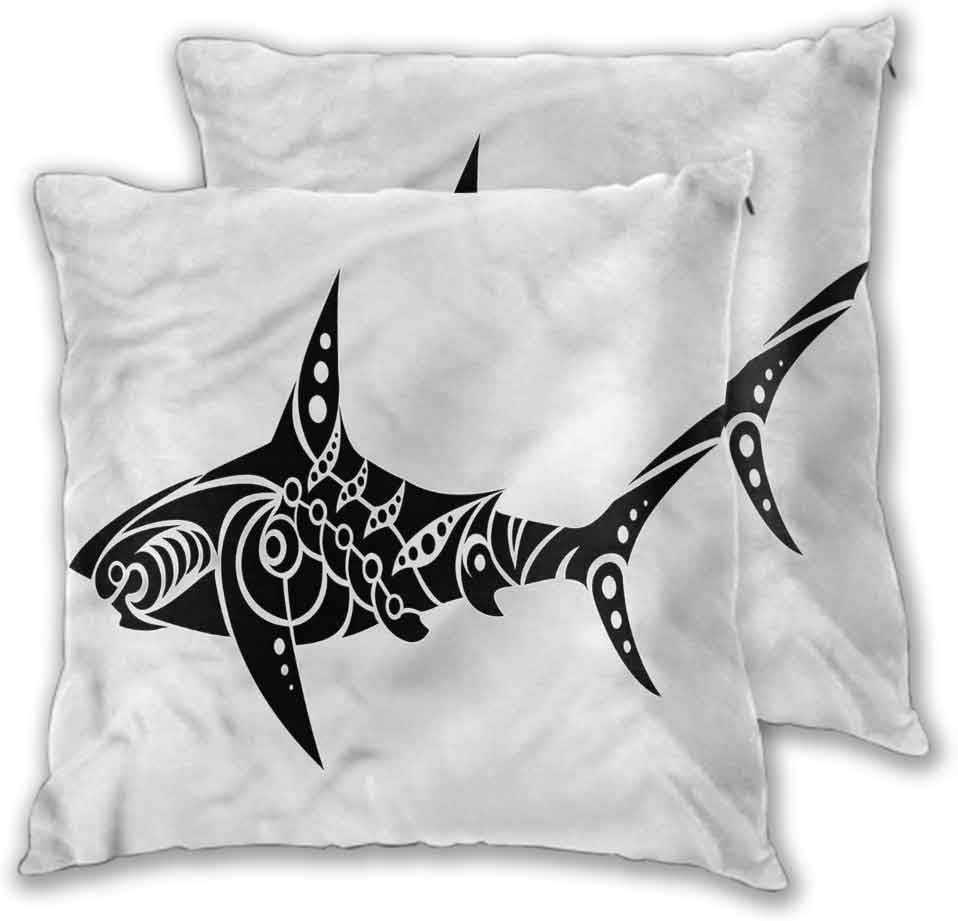 Anyangeight Bed or Sofa Pillows Case, Tribal Shark Tattoo Design Artwork Good Decoration for Home Home Decor for Sofa Bedroom, 2PCS - W24 x L24 inch