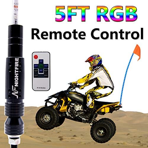NF NIGHTFIRE 5FT RGB LED Whips Lighted Whips for RZR ATV Flag Poles UTV Antenna Quad Whips w/Quick Disconnect Fit Motorcycle 4wd Offroad Truck Boat (One Whip) (RGB, 5FT)