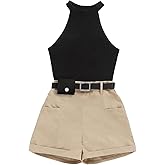 SweatyRocks Girl's 2 Piece Outfits Sleeveless Halter Top and Shorts Summer Clothing Sets