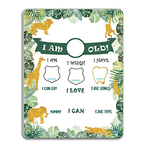 LOTUS-A Baby Milestone Wild One Birthday Decorations Board - Baby Monthly Milestone First Birthday Jungle Animal Safari Theme Photo Birthday Party Decor Perfect Baby Boy Gifts for Baby Boy