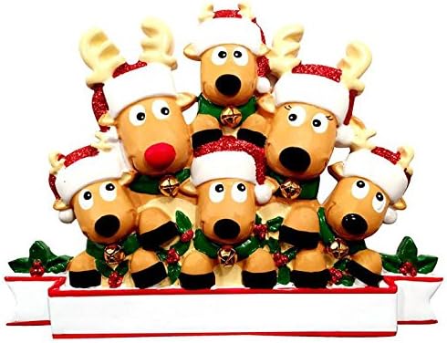 2017 Reindeer Family Hand Personalized Christmas Ornament (Family of 6)
