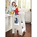 Guidecraft Kitchen Helper Tower Step-Up - White: Kids' Wooden, Adjustable Height, Step Stool with Safety Rails for Little Children - Toddler Learning Furniture