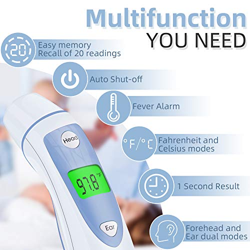 Baby Thermometer, Digital Medical Forehead and Ear Thermometer for Fever, LPOW Instant Accurate Reading Infant Infrared Temporal Thermometer for Toddlers, Kids and Adults