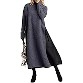 Epanus Women Winter Warm Fleece Lined Long Sleeve Sweatshirt Dress Fall Oversized Casual Crewneck Slit Loose Pullover Maxi Dress Plus Size Grey