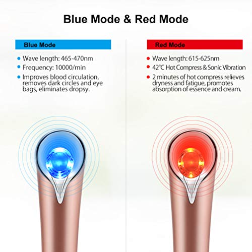 Eye Massager Wand with 42℃ Heat & Sonic Vibration for Dark Circles, Puffiness and Eye Fatigue, Anti-wrinkle, USB Rechargeable Facial Massager Skin Care Device, Rose Gold - Thumbnail 3