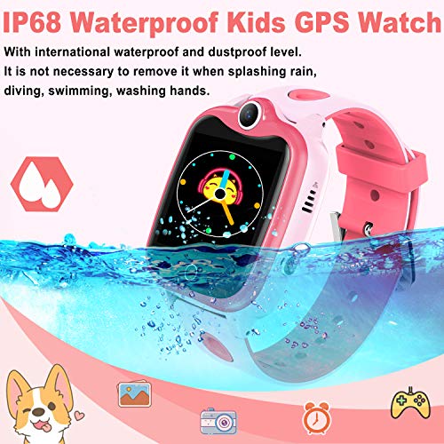 [SIM Card Included] Kids Smartwatch with GPS Tracker, Waterproof Smart Watch for Kids Boys Girls Age 3-12 Year Old, SOS Alarm Clock Digital Wrist Watch Phone Holiday Birthday Gift (Pink) - Thumbnail 5