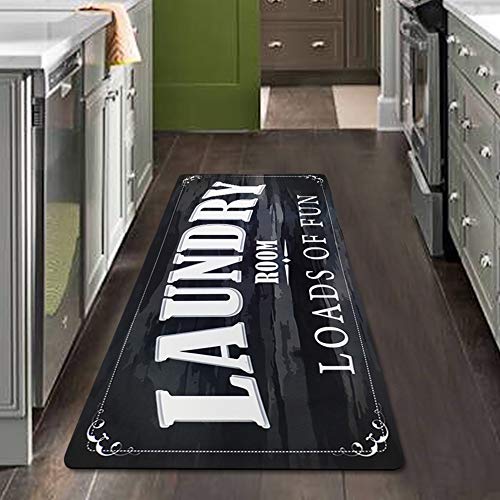 USTIDE Laundry Room Mat, Loads of Fun Rug, Black and White Laundry