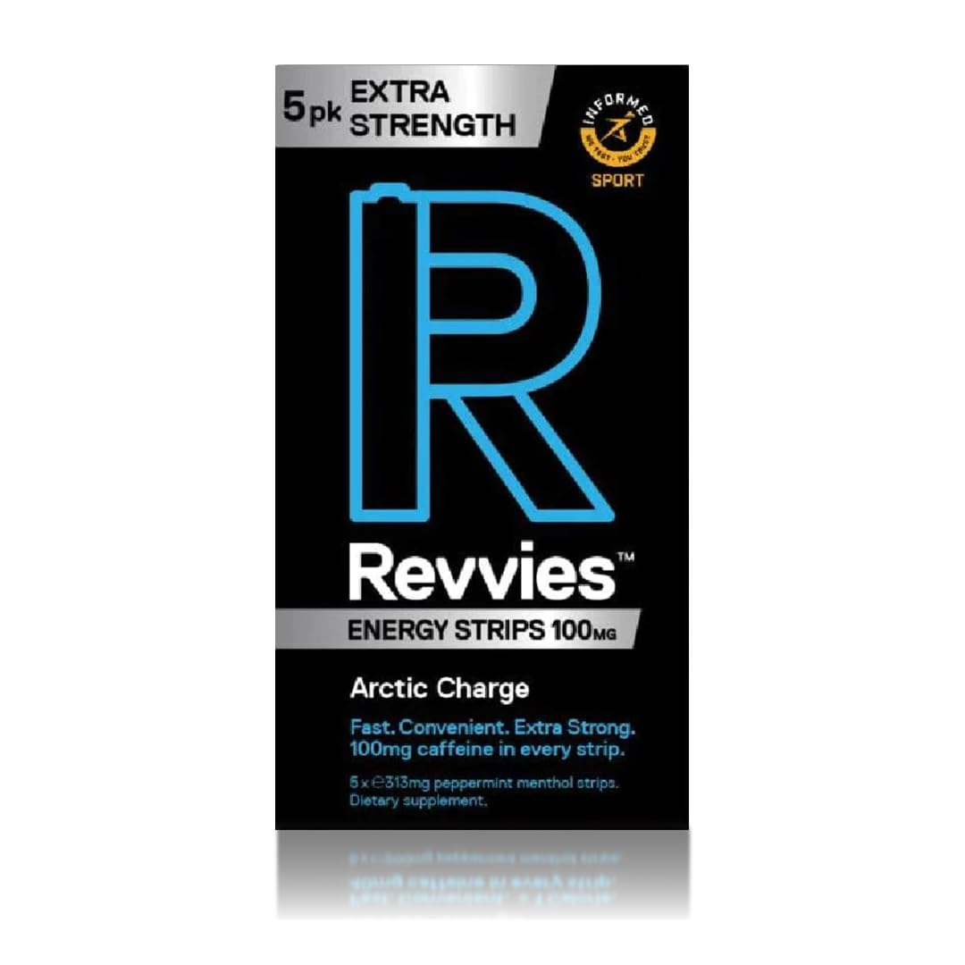 Revvies Extra Strength Energy Strips | 100mg Caffeine Per Strip | Suitable Pro Athlete | Sugar-Free | Less than 2 Calories | Vegan | Gluten Free (10 x 5Pk, Arctic Charge)
