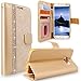 S7 Edge Case, Galaxy S7 Edge Case, Cellularvilla [Diamond Jewel] Embossed Flower Design Premium Pu Leather Wallet Case [Card Slots] Folio Flip Cover for Samsung Galaxy S7 Edge (Golden Bling)