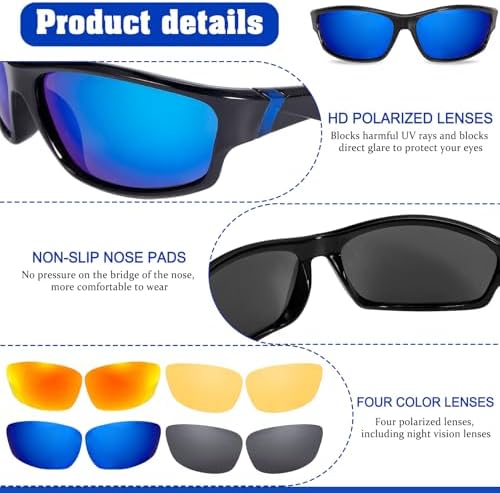 4 Piezas Gafas de Sol Hombre Polarizadas, Gafas de Sol Hombre, Protección UV400 para Correr Conducir Pescar Ciclismo