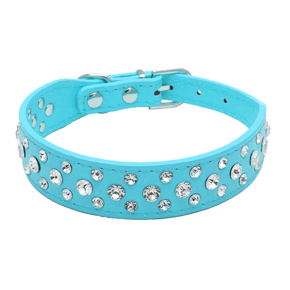 haoyueer Bling Rhinestone PU Leather Crystal Diamond Pet Dog Cat Puppy Collar S M L XL (S, Light Blue)