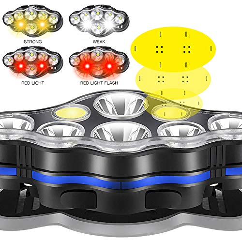 Oplaadbare hoofdlamp, ultraheldere lumen, 8 led-zaklamp met rode witte lichten voor outdoor, kamperen, fietsen… - Image 5