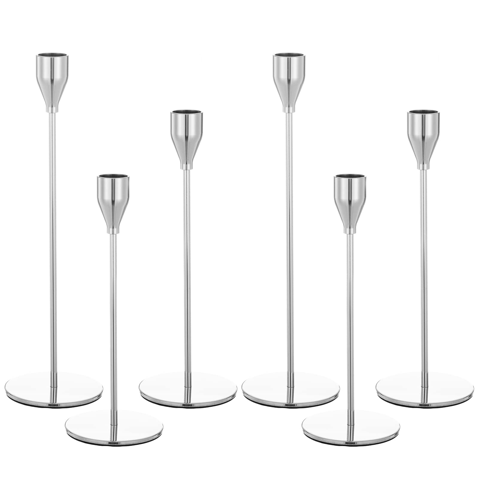 Set of 6 Silver Candlestick Holders for Taper Candles,Gold Candle Holder Fits 3/4 inch Thick Taper Candles,Candlestick Holders for Wedding, Party Table Decor, Home Decor, Candlelight Dinner