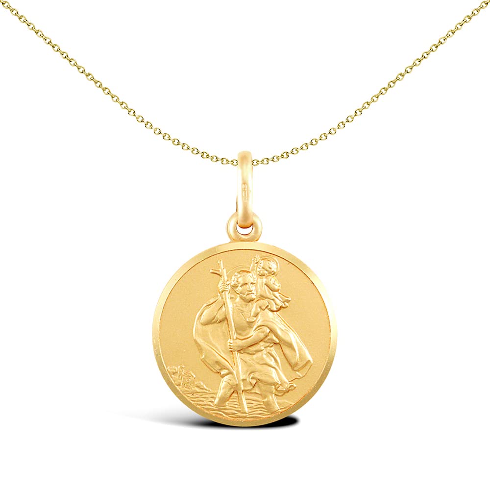 Jewelco London Solid 9ct Yellow Gold Matte St Christopher Medallion Pendant