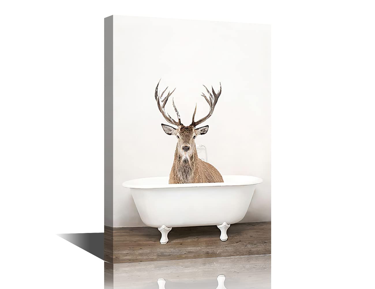 Deer Canvas Wall Art Animal Bathtub Wall Decor Black And White Deer Sitting In The Bathtub Pictures Print Modern Artwork For Living Room Bedroom Bathroom Posters Framed Ready to Hang-24"Wx16"H